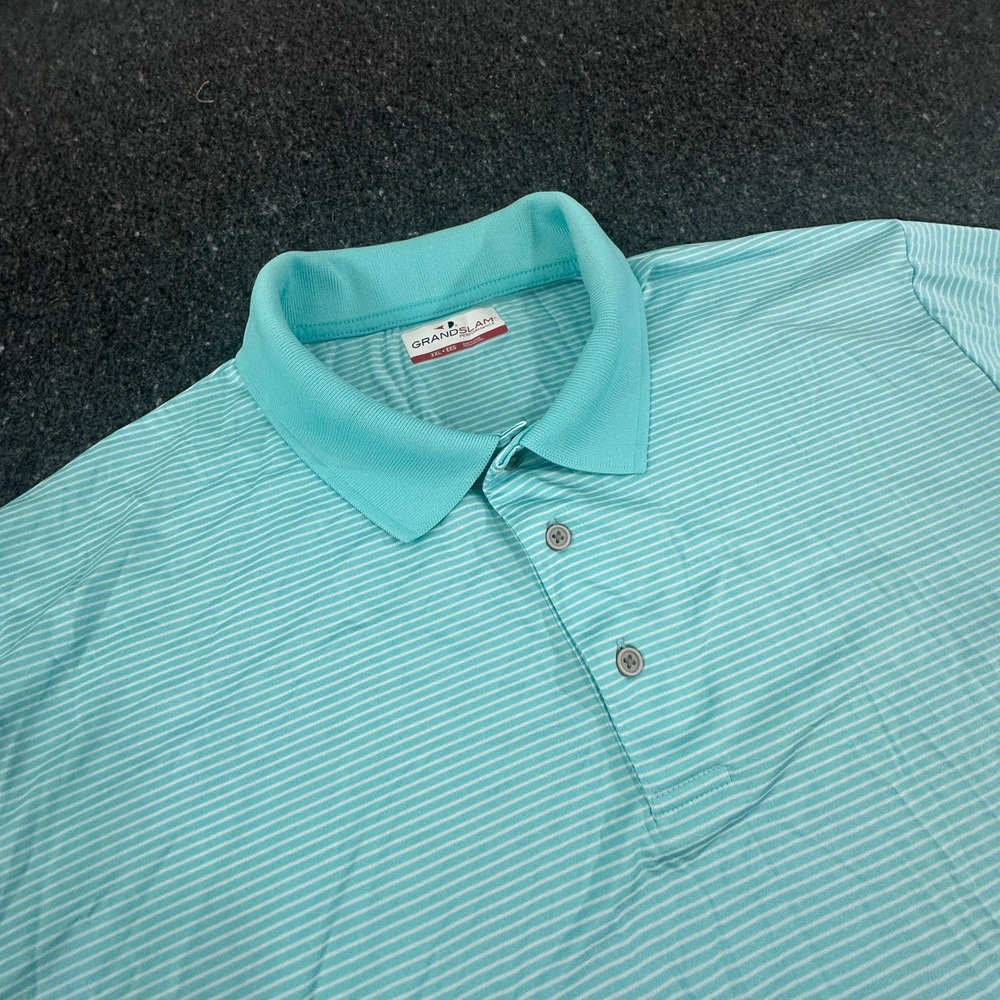 Grand Slam Golf light blue Striped Performance Golf Polo Shirt Mens Size XXL